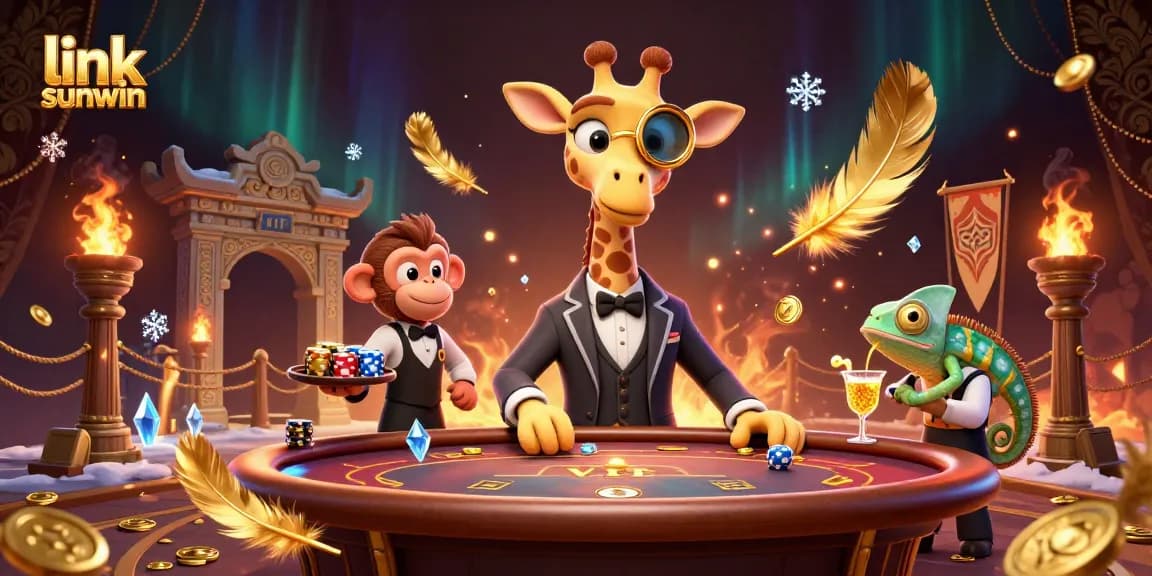 Experience the excitement with link sunwin, featuring vibrant casino characters amidst a dynamic gaming environment.