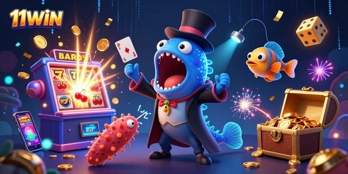 11WIN showcases a thrilling casino scene with vibrant characters and dynamic gaming elements.