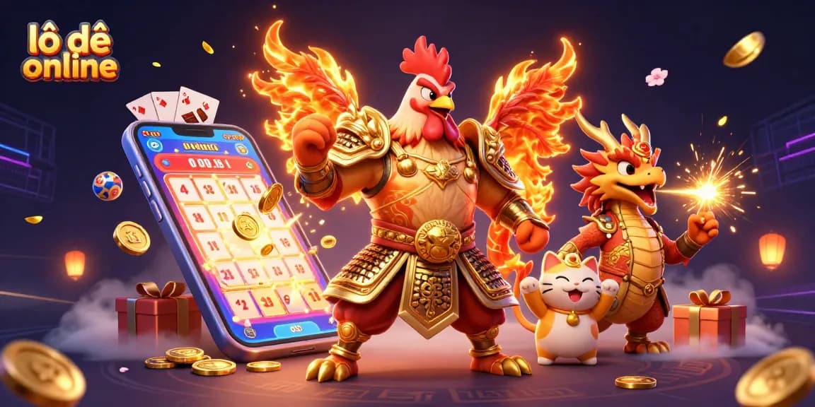 Engage with the thrill of lô đề online with a dynamic 3D lottery scene featuring exciting characters and game elements.