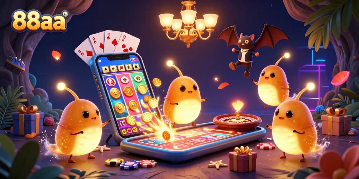Place bets and spin wins with 88aa's vibrant casino glowworm scene lighting up the night.
