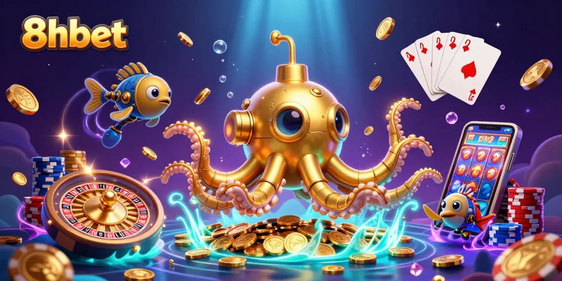 Experience the thrill of winning at 8xbet with a vibrant 3D casino scene filled with excitement.