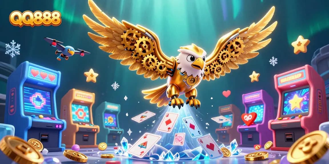 Experience a strategic win at QQ888 with dynamic 3D gaming characters surrounded by vibrant casino elements.