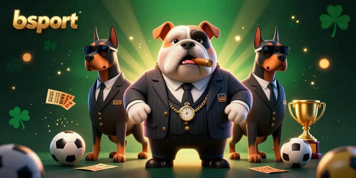 Engage in thrilling sports betting adventures with bsport's dynamic 3D mafia scene featuring a bulldog and Dobermans.