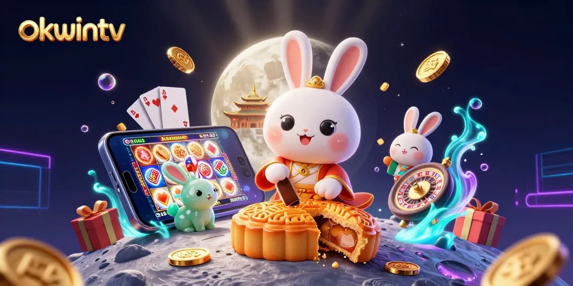 Experience thrilling moments at okwintv, where the moon rabbit reveals poker chips inside mooncakes amidst lively gaming elements.