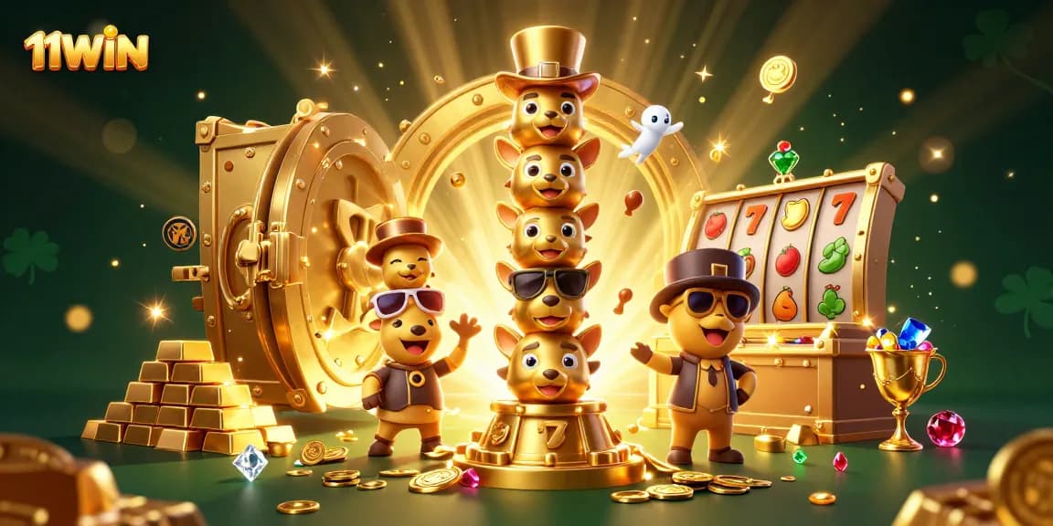 Experience the thrill at 11WIN with a vibrant scene featuring a totem pole and slot symbols!