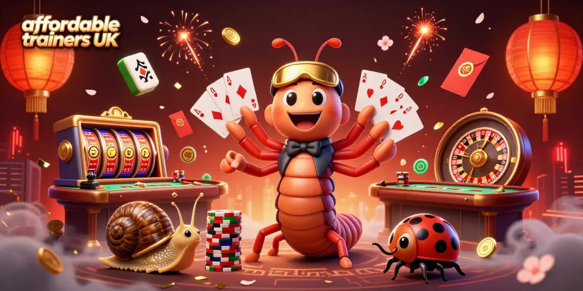 affordable trainers UK showcase with a dynamic casino scene of vibrant characters and gambling elements for exciting gameplay