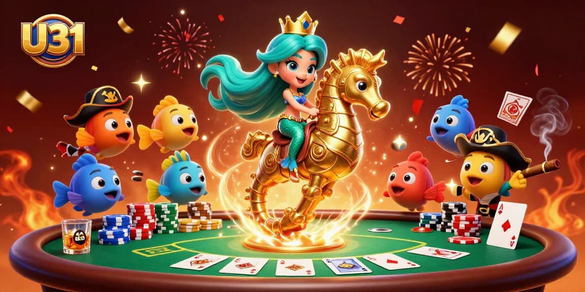U31 offers immersive gambling with a 3D casino illustration featuring a mermaid princess, seahorse, and poker elements.