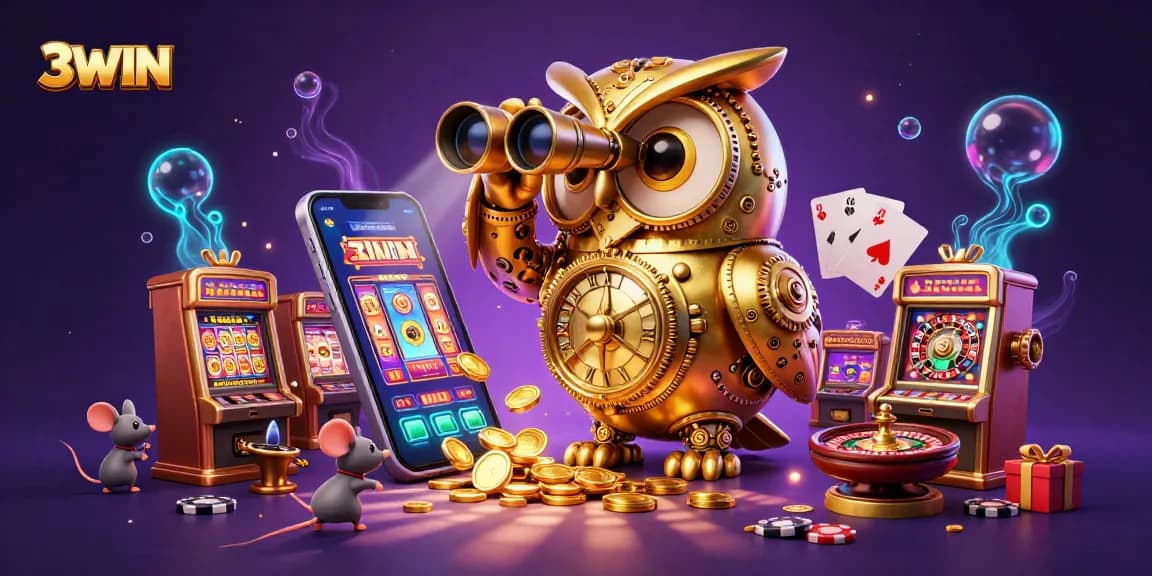 Experience thrilling moments with 3WIN at the colorful casino, as the golden owl oversees spirited gameplay.