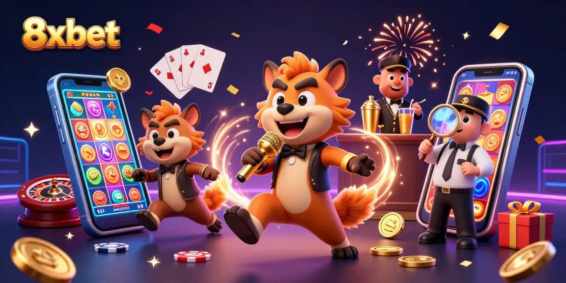 Engage with 8xbet casino fun featuring hyenas in a vibrant comedy club atmosphere.