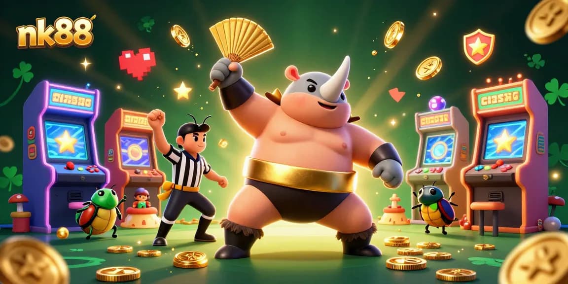 Win exciting prizes at nk88 with vibrant 3D casino-inspired character illustration.