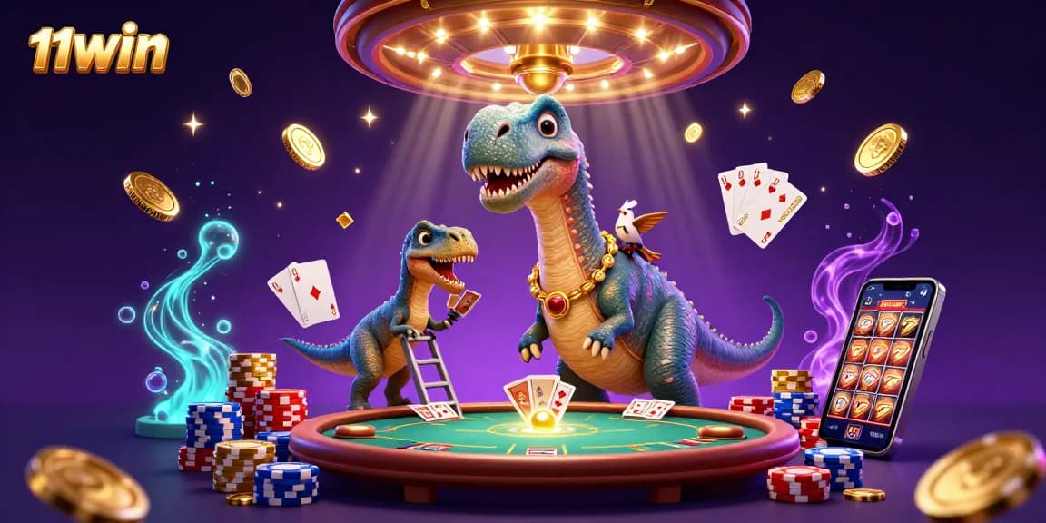 Play at 11WIN with a whimsical casino atmosphere in a vibrant 3D scene.
