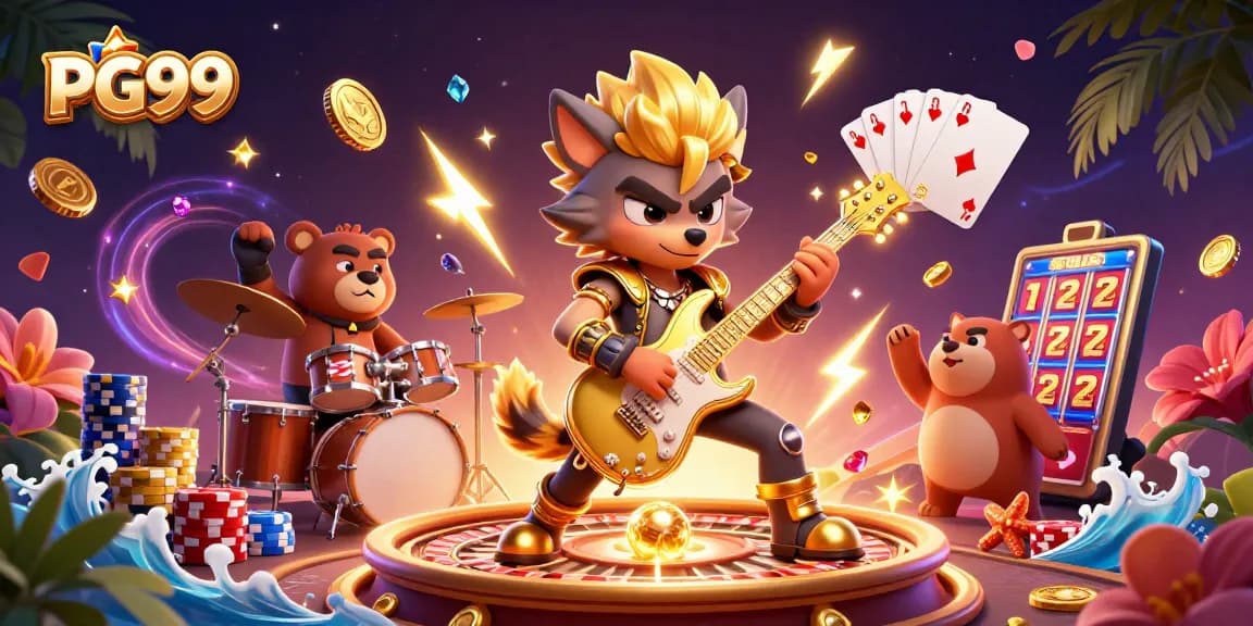 PG99 showcases a thrilling 3D casino stage filled with golden coins and vibrant gaming elements.