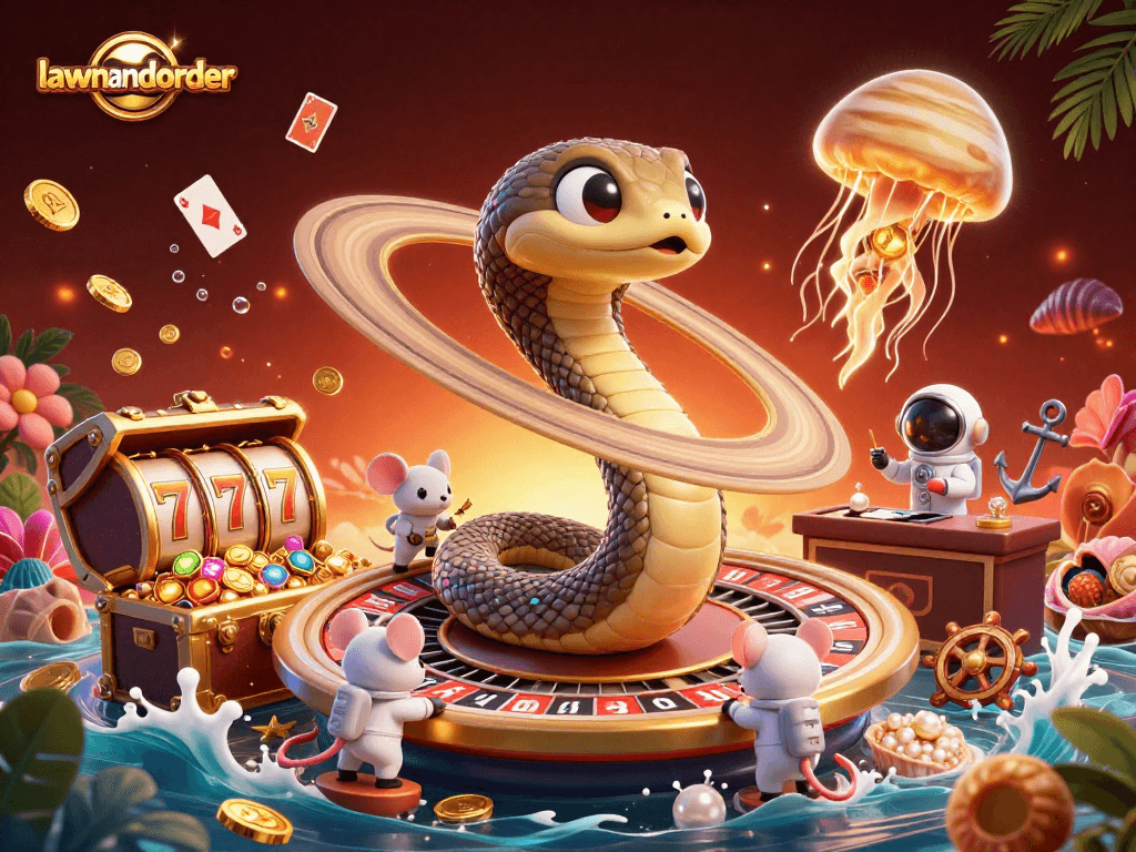 Place bets with lawnandorder at a thrilling cosmic roulette in this vibrant casino scene.