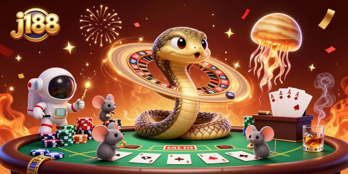 Experience thrilling gameplay at j188 with a vibrant casino scene featuring playful astronaut mice.