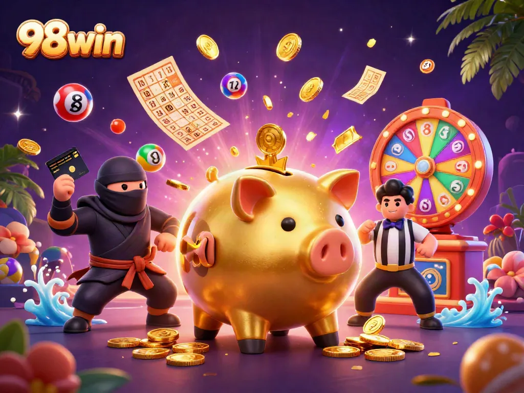 Experience thrilling wins with 98win in this exciting casino scene full of dynamic gaming elements.