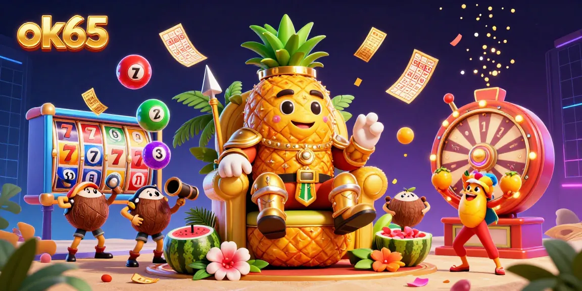 Engage with the thrilling beach casino illustration featuring ok65 king surrounded by vibrant gaming elements.