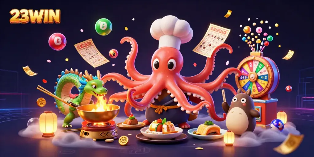 Engage with 23WIN in a vibrant casino scene featuring unique characters and lively gambling elements.