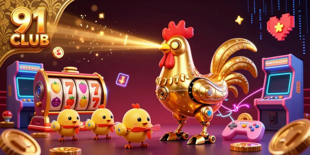 Engage in the thrilling atmosphere of 91 CLUB with this vibrant 3D casino-themed game illustration.