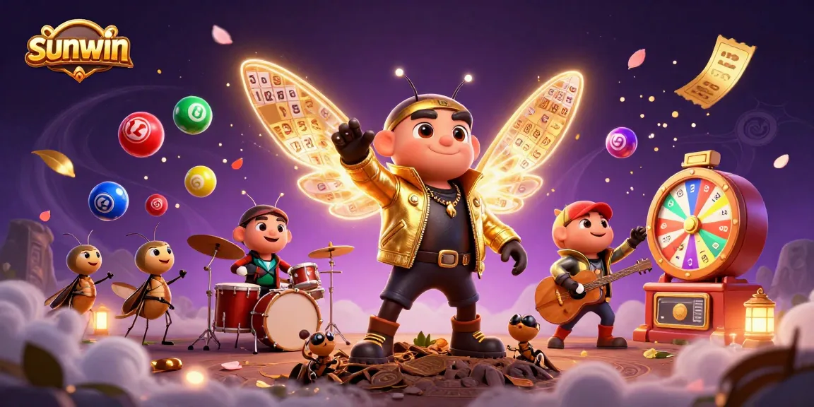 Win big with sunwin as a cicada rock star leads a vibrant lottery celebration.