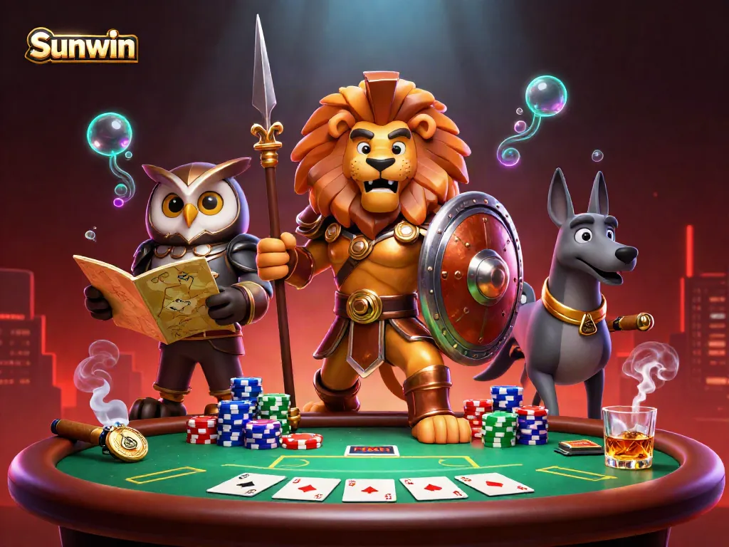 Master the game with Sunwin's epic scene of strategic play, featuring a Spartan lion, wise owl, and swift greyhound.