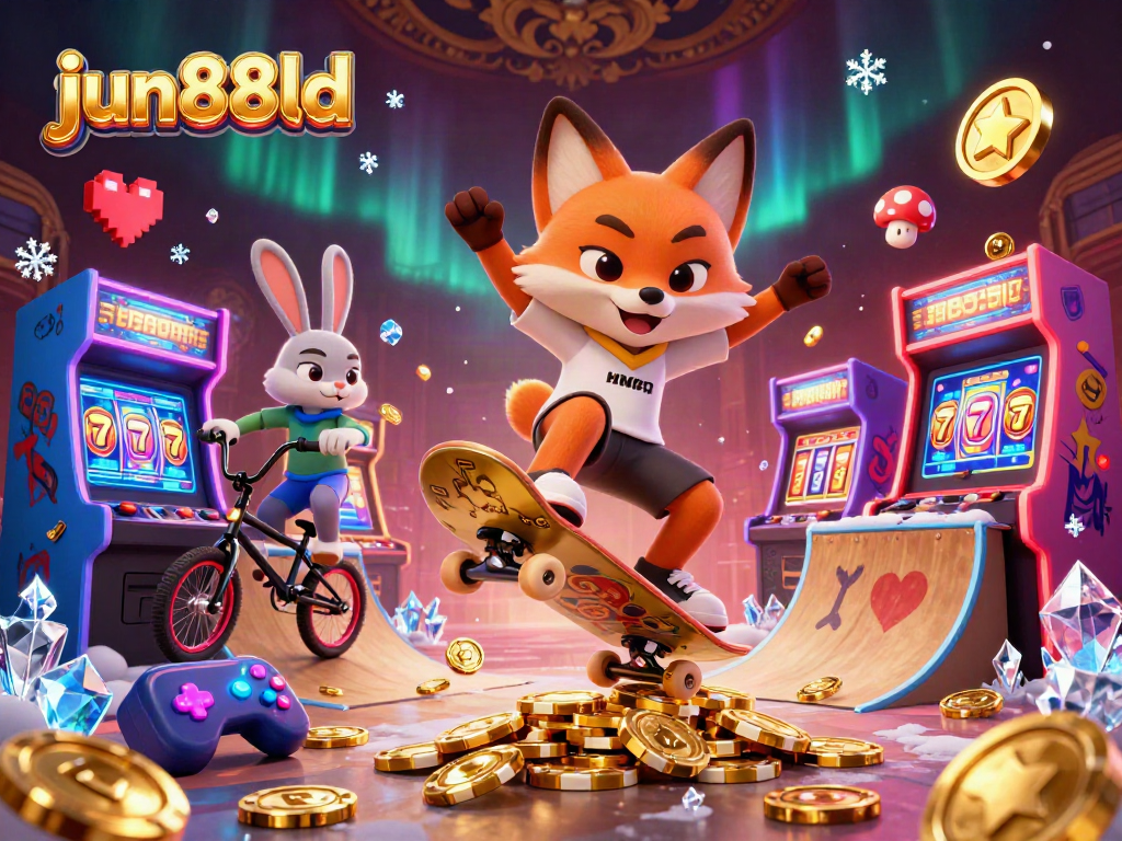 Engage with the vibrant jun88ld casino scene featuring animated characters and arcade elements.