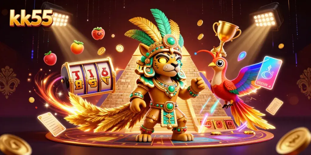 Engage with kk55's thrilling jackpot opportunities featuring vivid characters and dynamic gaming elements.