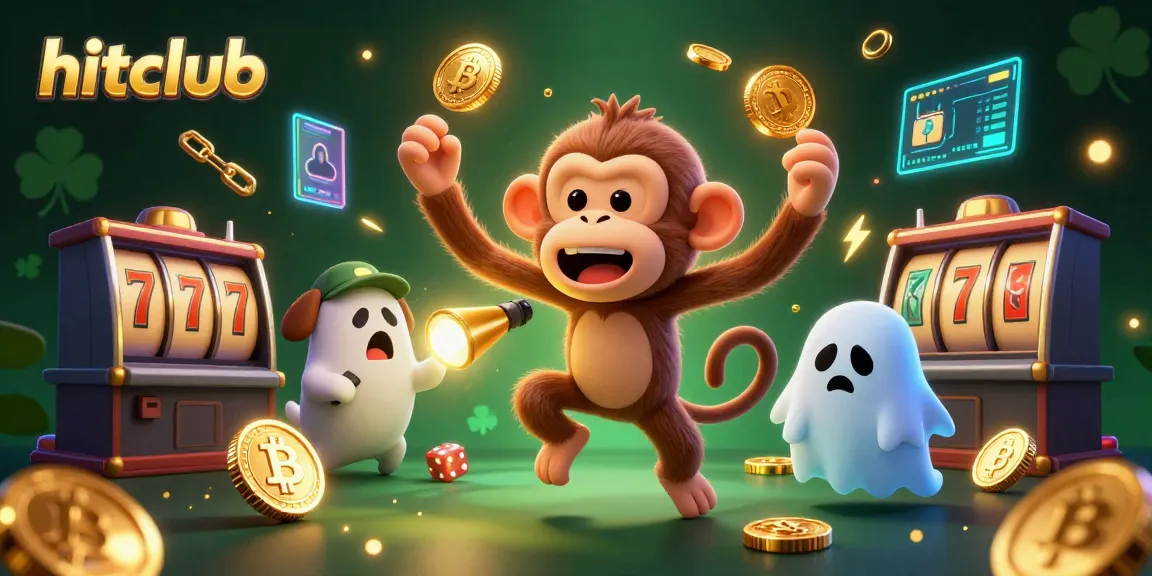 Experience excitement at hitclub with a mischievous monkey juggling casino treasures in a haunted scene.