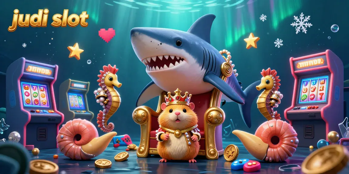 Experience the thrill of judi slot in a vibrant underwater casino with a fierce hamster king and game elements.