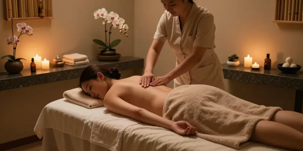 Nuru massage NYC in a luxurious spa treatment room, featuring soothing ambiance and premium massage therapy.