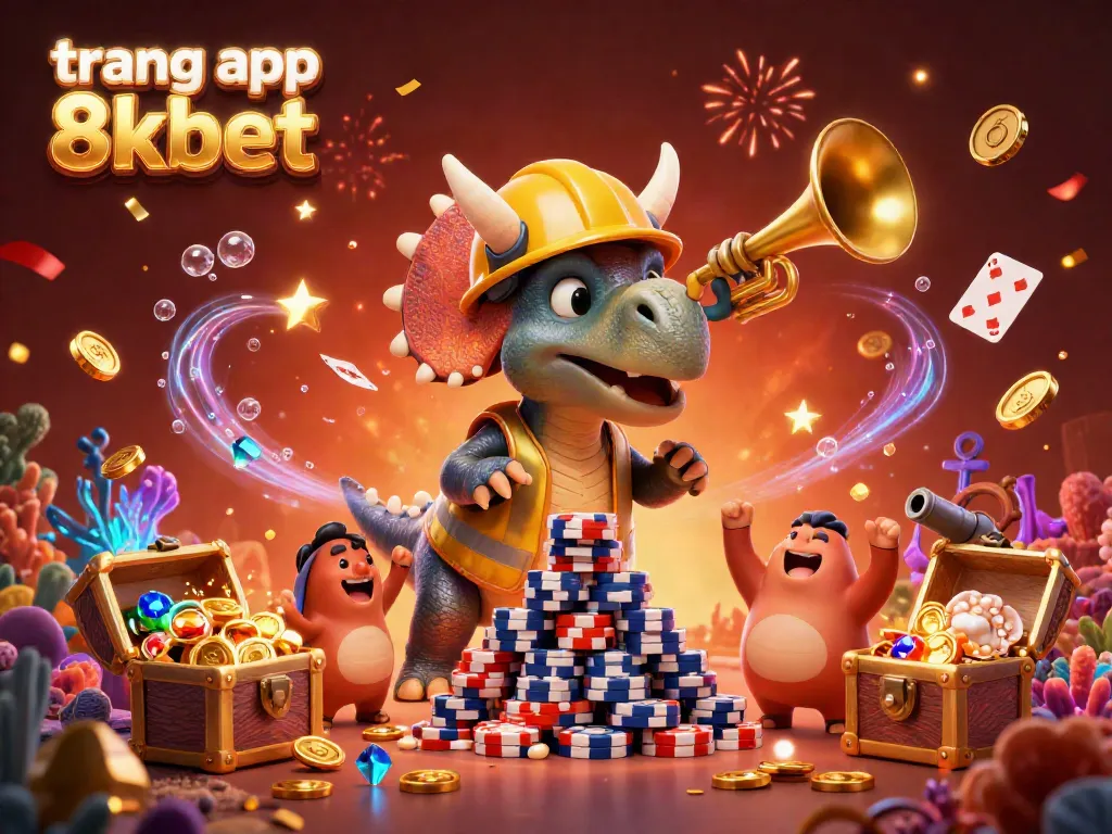 Engage with the dynamic scene of the trang app 8xbet featuring playful characters celebrating a casino atmosphere.