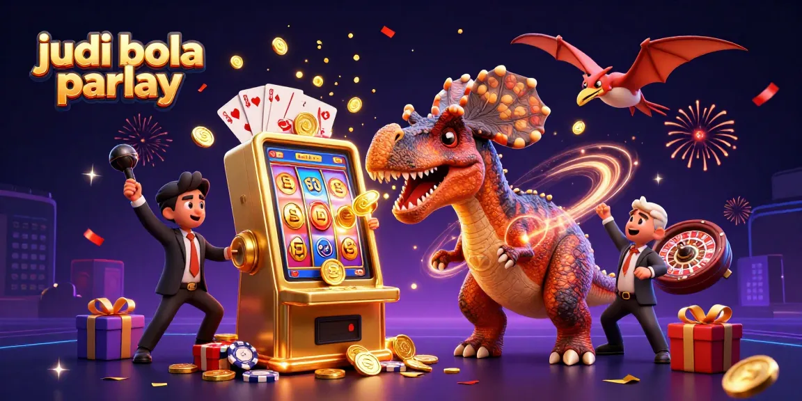 Experience judi bola parlay at its best as a whimsical dinosaur interacts with casino elements in this dynamic scene.