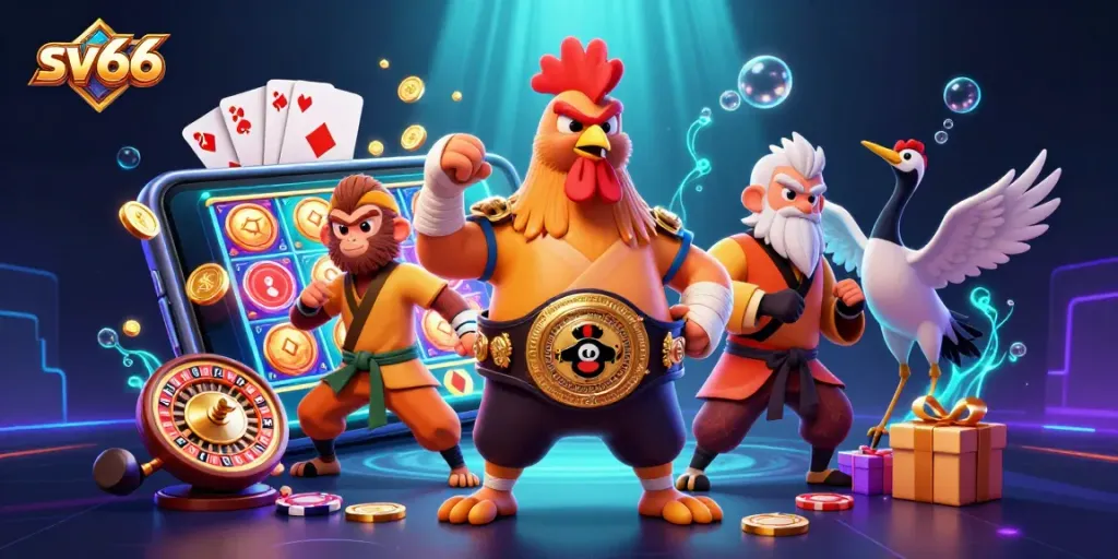 Engage with sv66's vibrant gaming scene featuring iconic characters and dynamic casino elements.