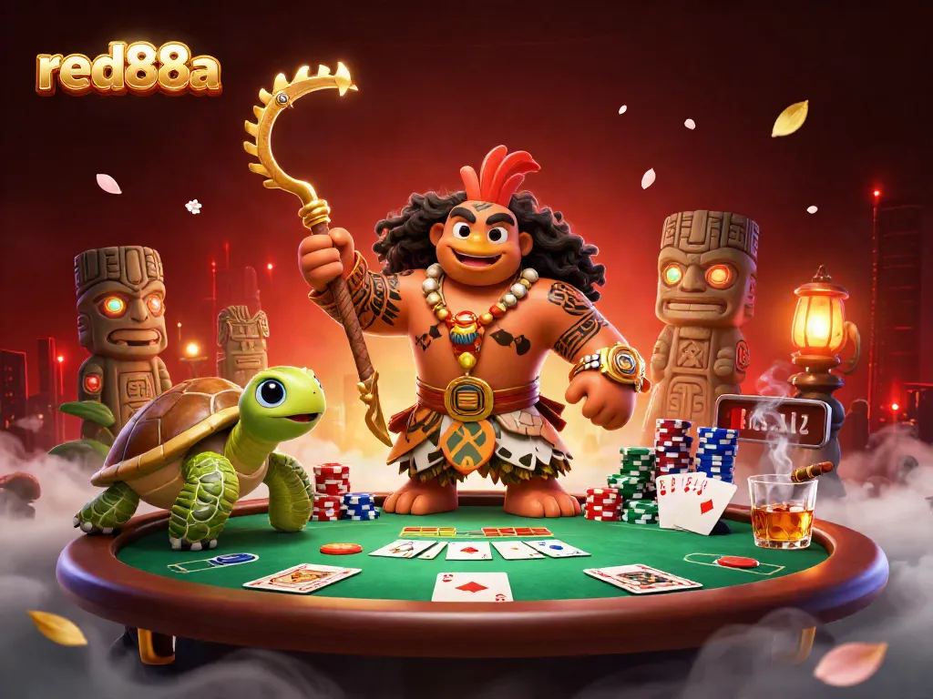 Experience the thrill of red88a poker with a tribal demigod, dynamic gambling elements, and rich detail.