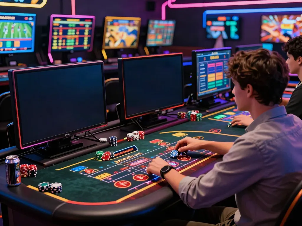 Engaging online gaming atmosphere at https://nbet.page/ featuring a player focused on casino games with vibrant LED lights and gaming setup.