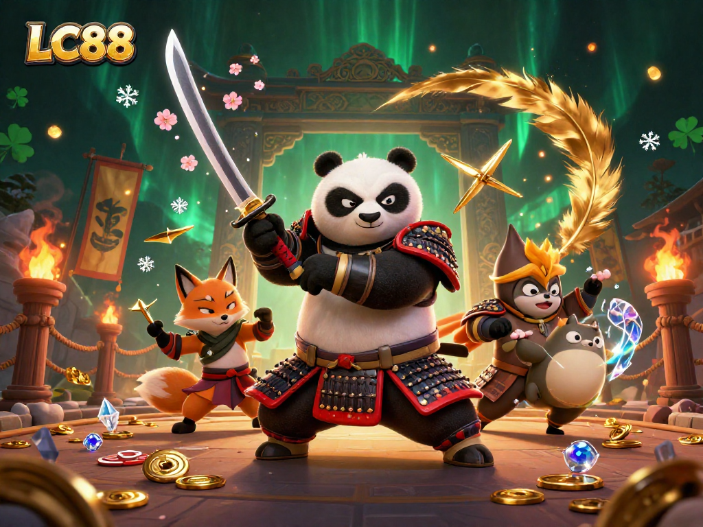 Engage in thrilling gameplay at LC88's dynamic online casino featuring unique animated characters and vibrant visual effects.