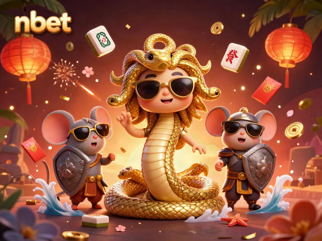 Experience thrilling action with nbet as cute Medusa and a warrior mouse celebrate winnings amid vivid casino elements.