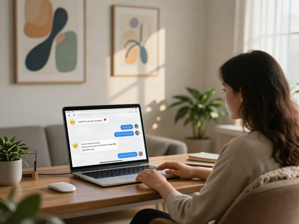 User engaging in nsfw ai chat in a cozy digital workspace, relaxed atmosphere with soft lighting.