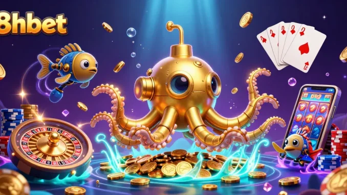 Experience the thrill of winning at 8xbet with a vibrant 3D casino scene filled with excitement.