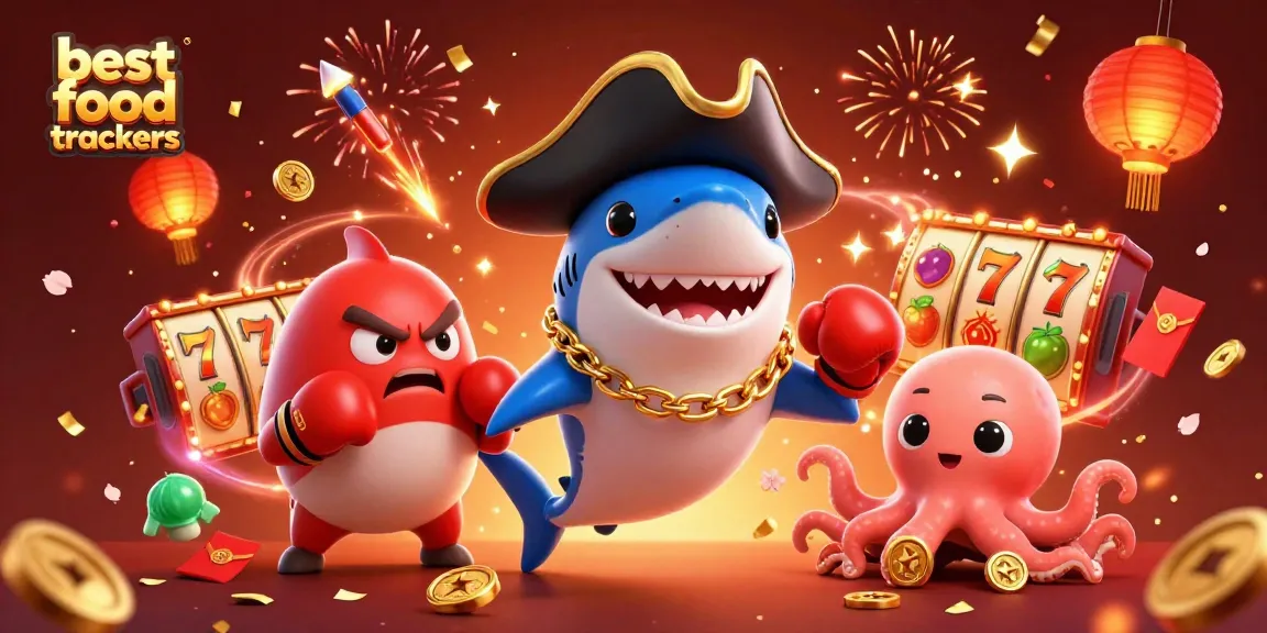 Engage with the best food trackers as exciting characters celebrate winning strategies amidst vibrant casino elements.