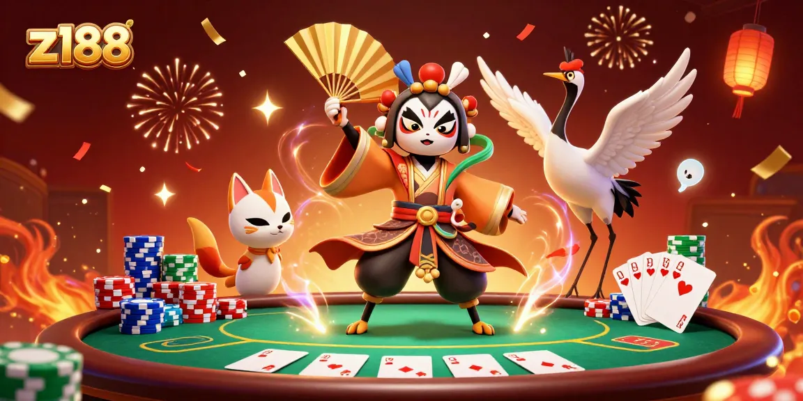 Experience thrilling gaming at z188 with vibrant scenes of poker and animated characters.