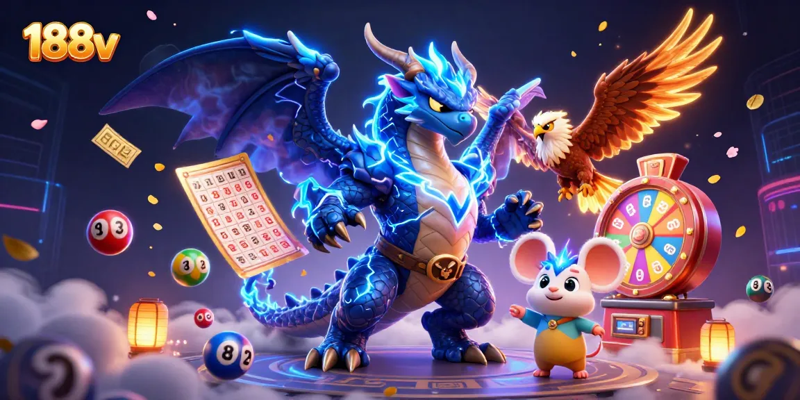 Experience thrilling gaming with 188v's vibrant illustrations featuring exciting casino elements.