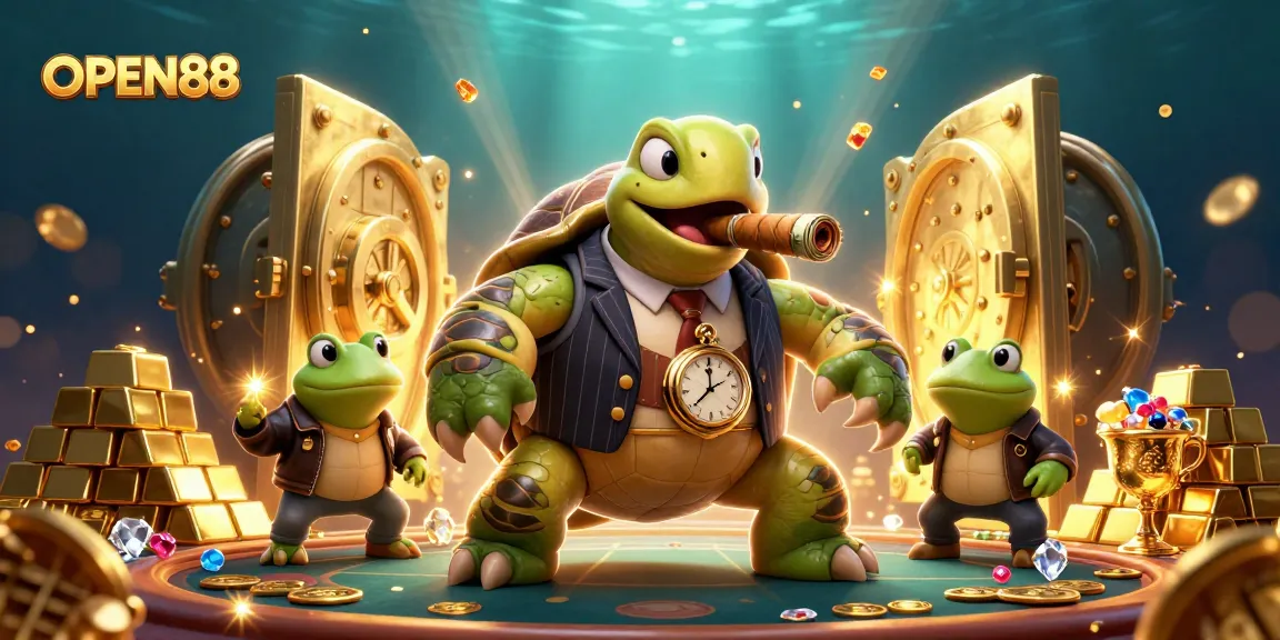 Experience the thrilling world of OPEN88 with a vibrant 3D casino scene featuring enticing treasures and dynamic characters.