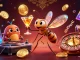 Engage with stellarspins casino through a vibrant, dynamic 3D illustration featuring cryptos and slot elements.