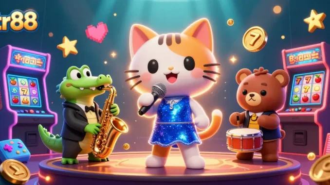 Join the fun at TR88 casino with a lively jazz-singer cat, saxophone crocodile, and drum-playing bear.