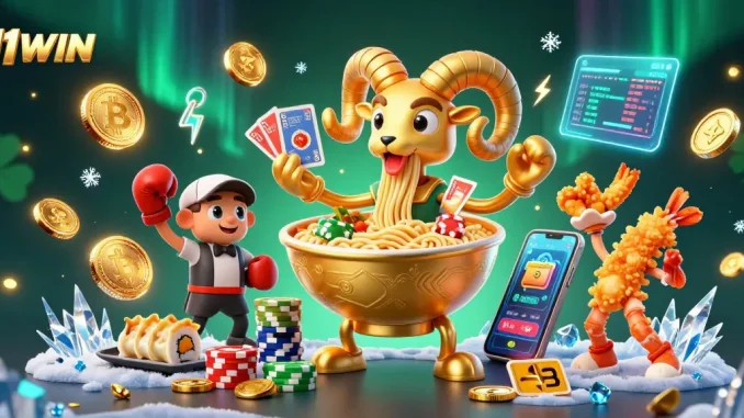 Engage with thrilling gaming at 11WIN, featuring dynamic cartoon characters in a vibrant casino setting.
