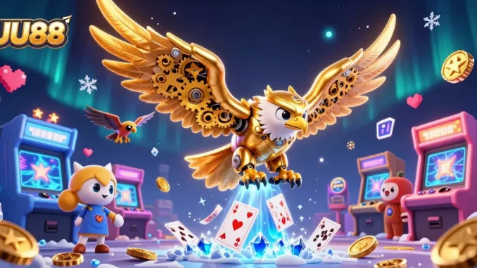 Experience thrilling gameplay with the UU88 golden eagle soaring among casino elements.
