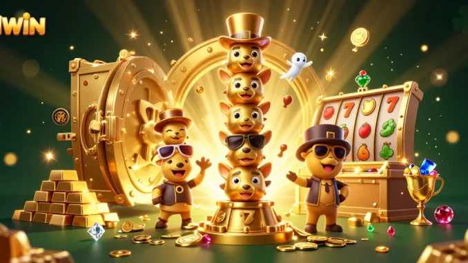 Experience the thrill at 11WIN with a vibrant scene featuring a totem pole and slot symbols!