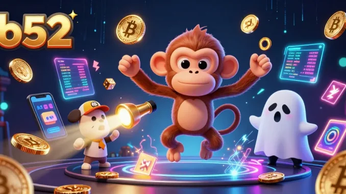 Engage in the thrilling b52 casino experience surrounded by magical golden elements and crypto coins.