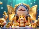 Bongvip showcases a golden hamster king on a megalodon throne surrounded by treasures and seahorse guards.