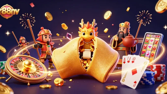 Experience the excitement of tr88nv casino with a dynamic 3D illustration of fortune and gaming elements.
